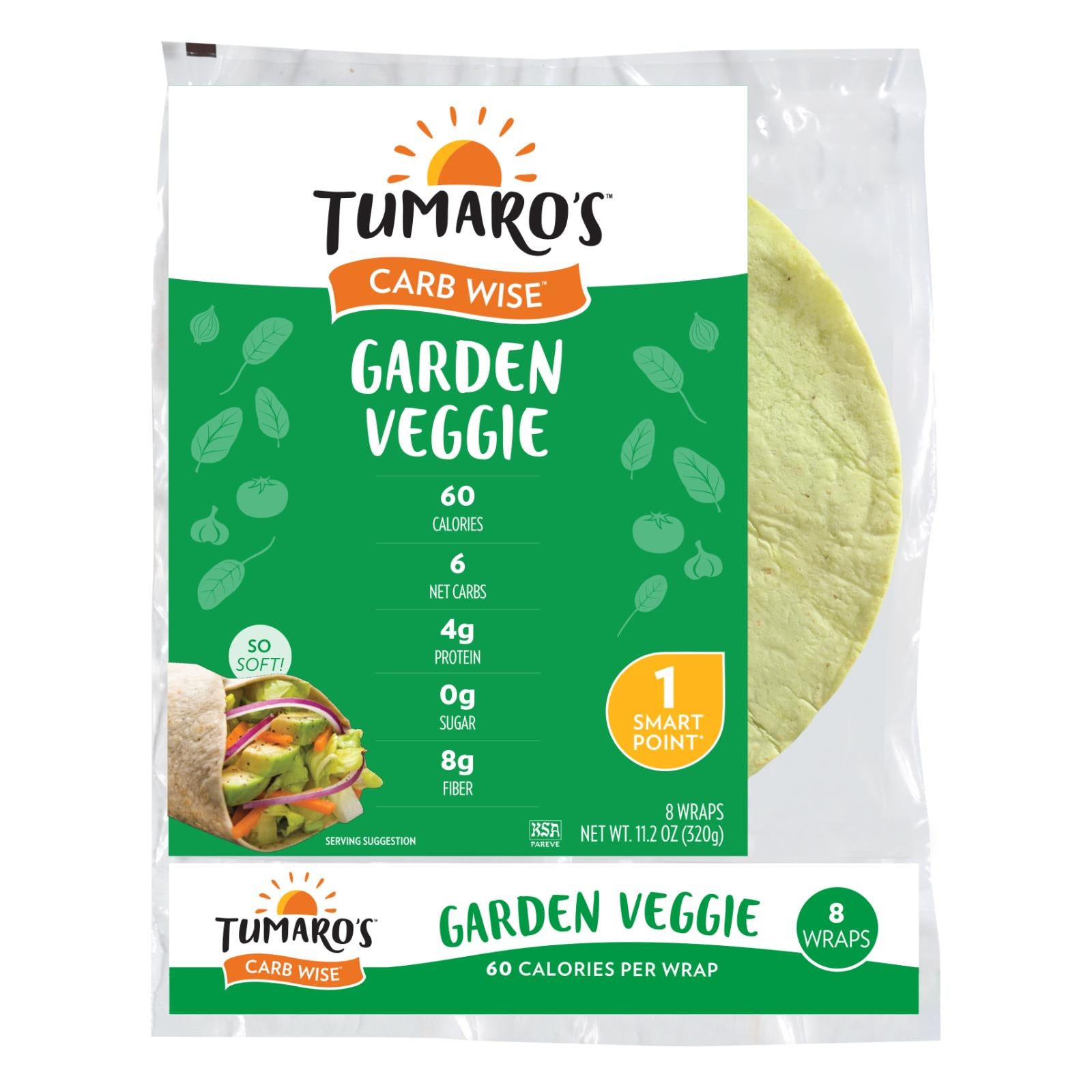 Tumaro's 8-inch Garden Veggie Carb Wise Wraps - Case Of 6 - 8 Ct - GreatEagleInc