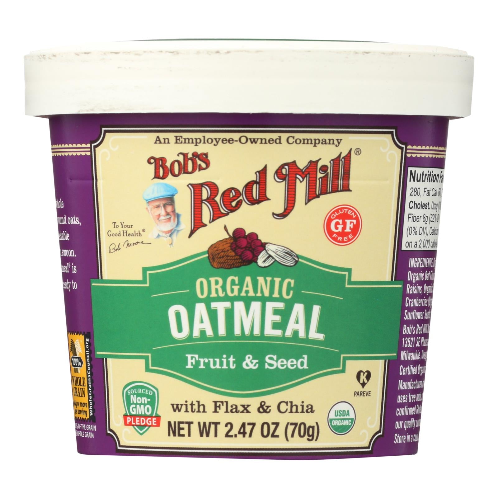 Bob's Red Mill - Oatmeal Cup - Organic Fruit And Seed - Gluten Free - Case Of 12 - 2.47 Oz - GreatEagleInc