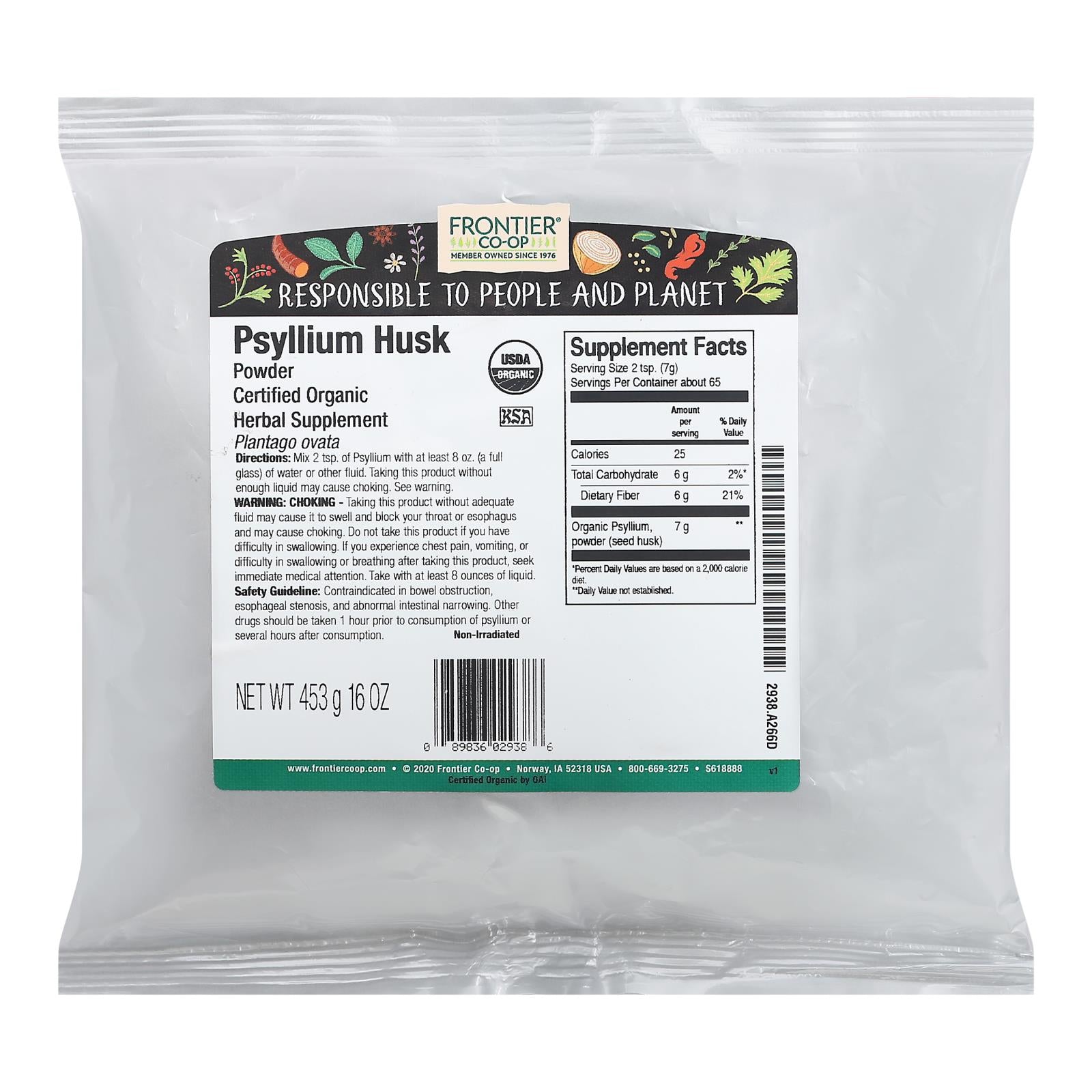Frontier Herb Organic Psyllium Seed Husk Powder - Single Bulk Item - 1lb - GreatEagleInc