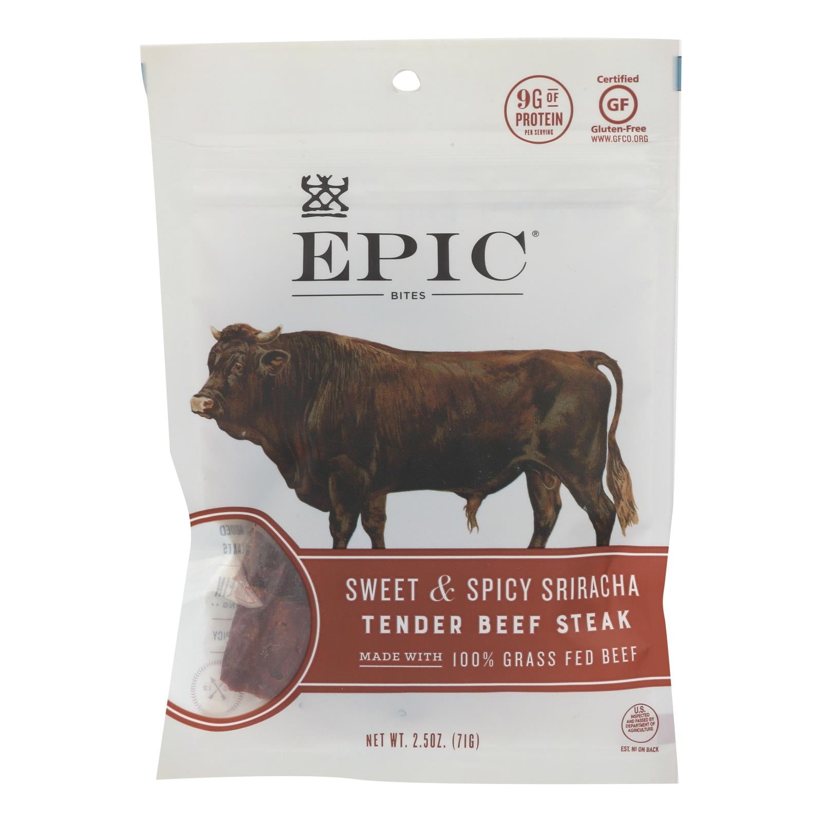 Epic - Jerky Bites - Sweet And Spicy Sriracha Tender Beef Steak - Case Of 8 - 2.5 Oz. - GreatEagleInc