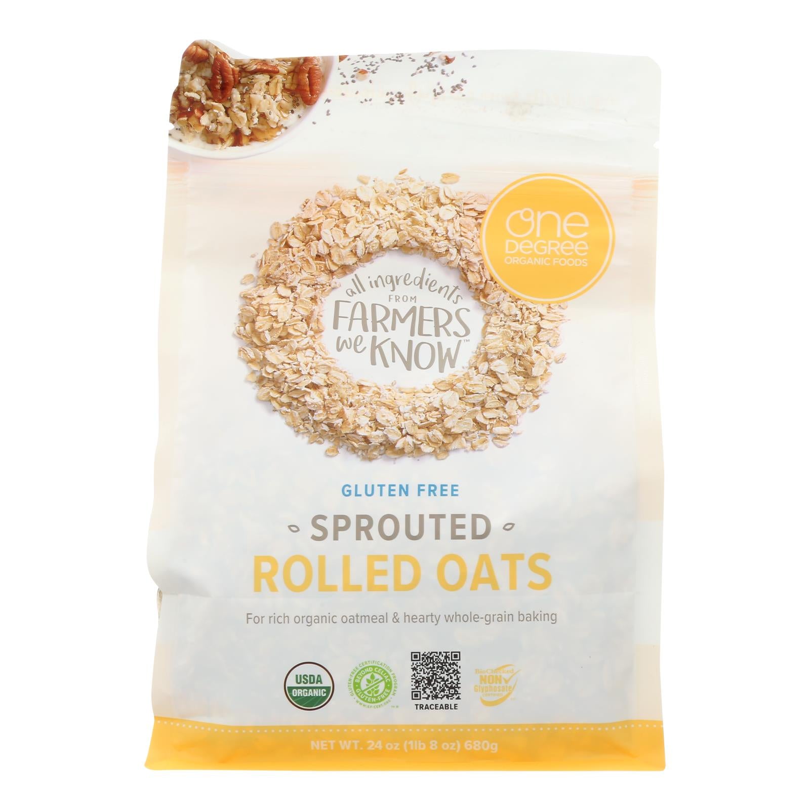 One Degree Organic Foods Organic Rolled Oats - Sprouted - Case Of 4 - 24 Oz - Eco-Friendly Home & Grocery