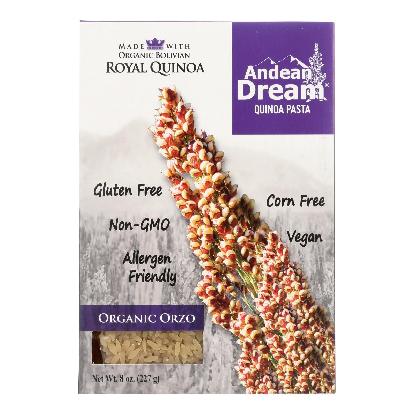 Andean Dream Gluten Free Organic Orzo Quinoa Pasta - Case Of 12 - 8 Oz. - GreatEagleInc