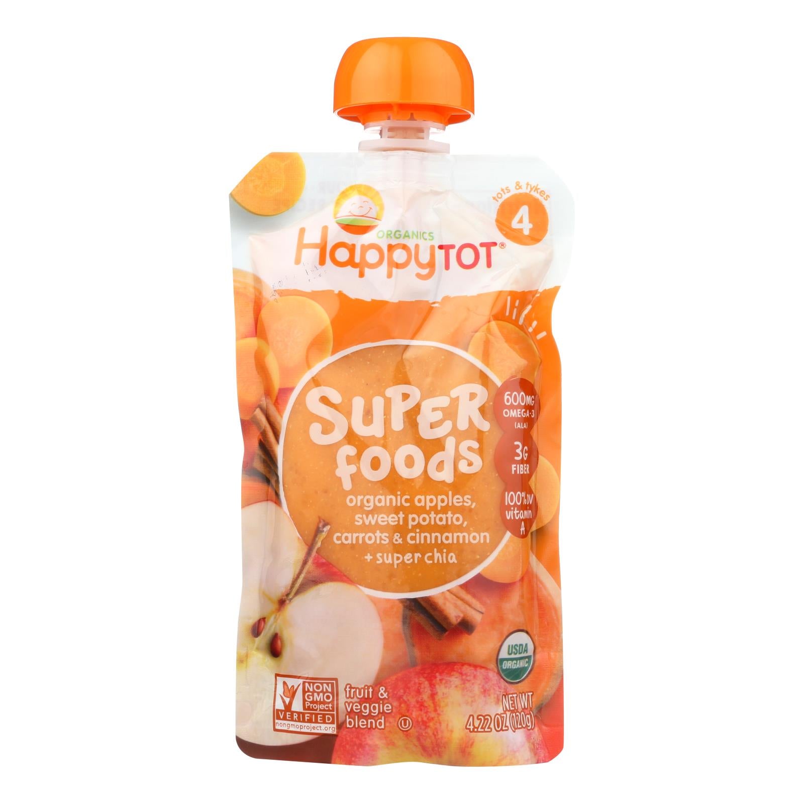 Happy Baby Happytot Organic Superfoods Sweet Potato Apple Carrot And Cinnamon - 4.22 Oz - Case Of 16 - GreatEagleInc