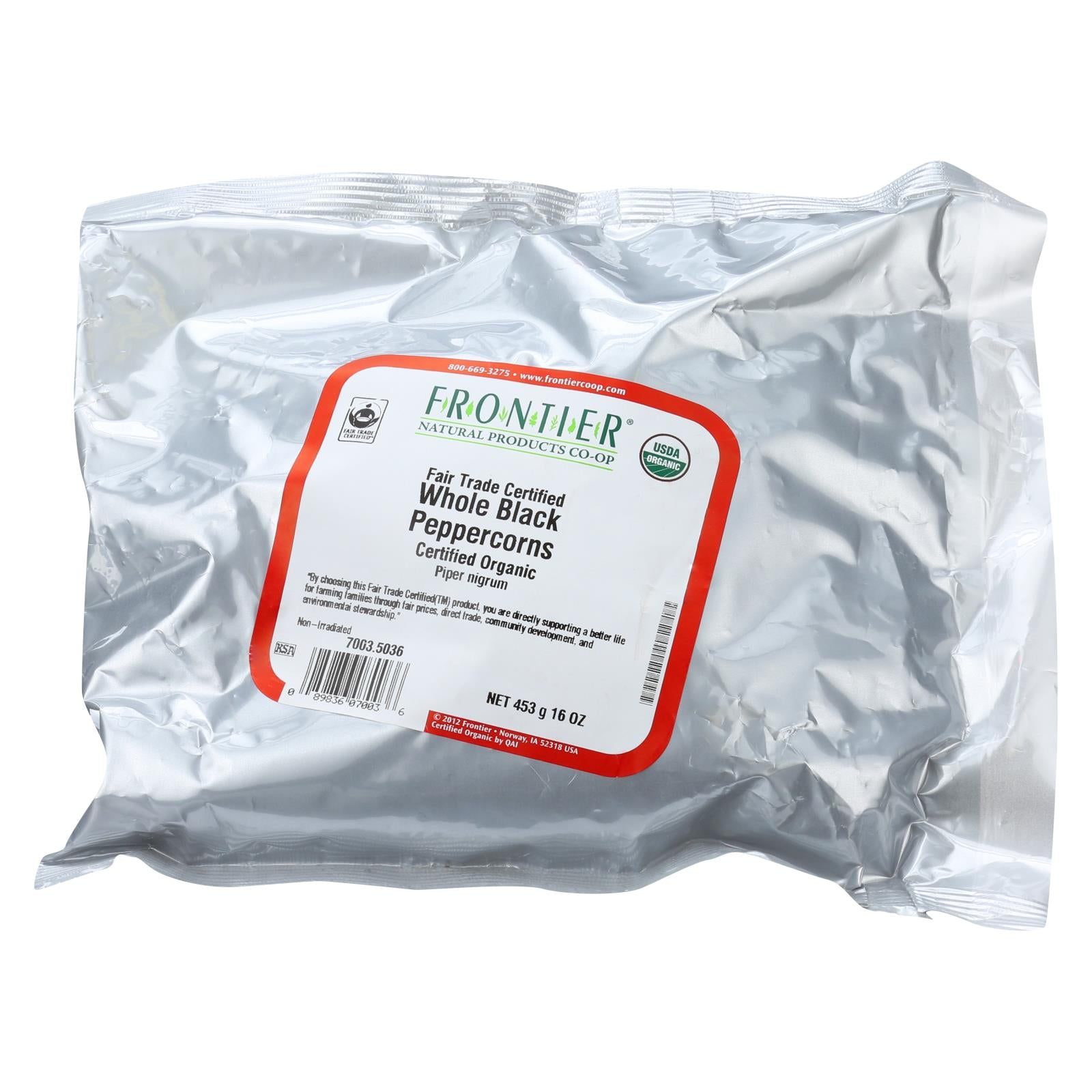 Frontier Herb Peppercorns Organic Fair Trade Certified Whole Black - Single Bulk Item - 1lb - GreatEagleInc