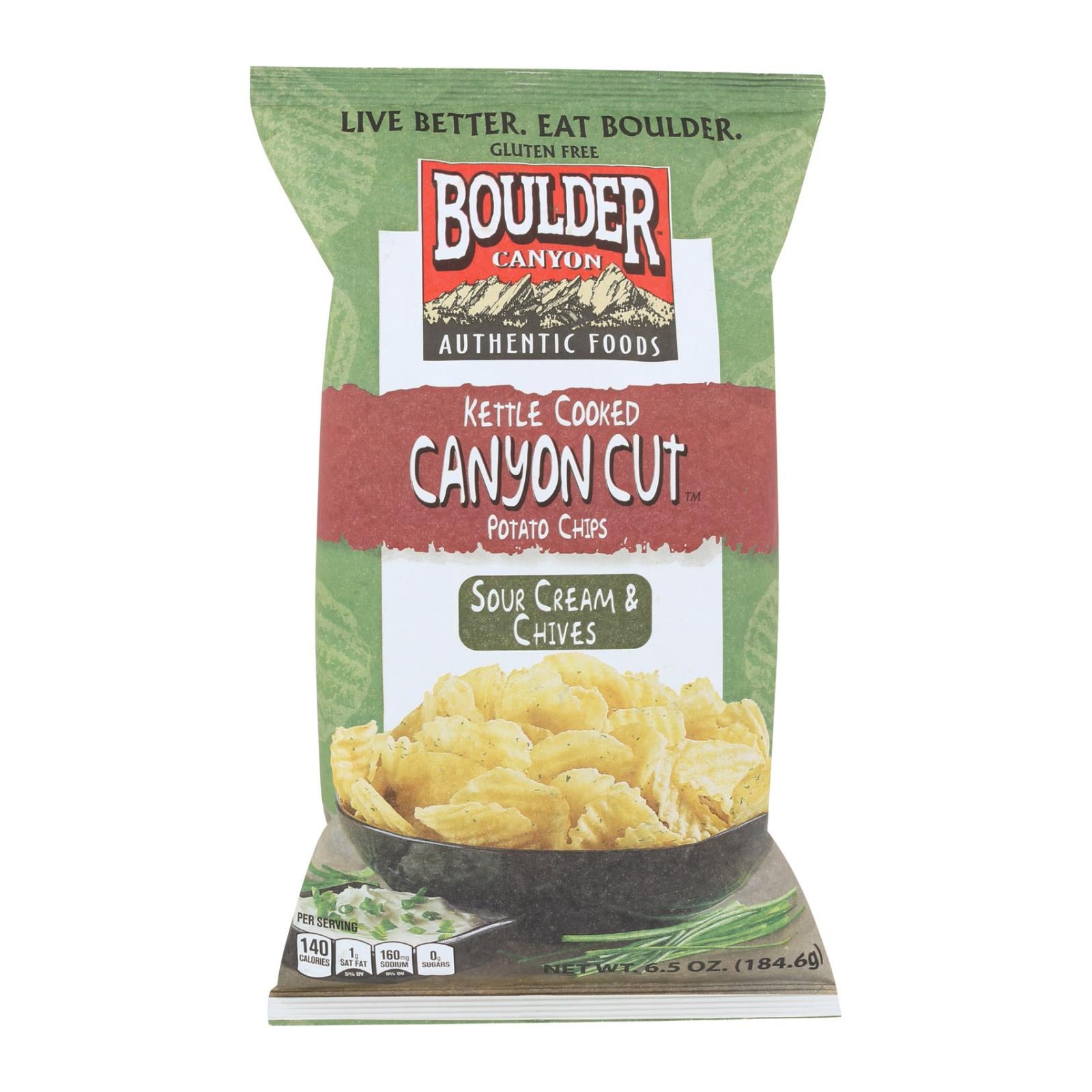 Boulder Canyon - Kettle Cooked Canyon Cut Potato Chips -sour Cream & Chives - Case Of 12 - 6.5 Oz - GreatEagleInc