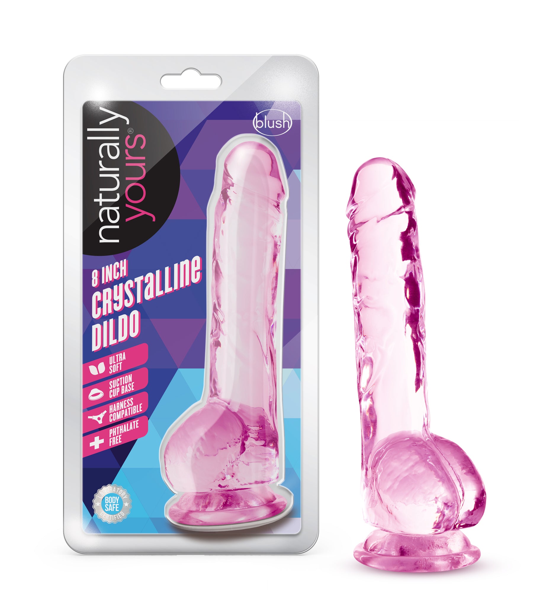 Naturally Yours - 8 Inch Crystalline Dildo - Rose - GreatEagleInc