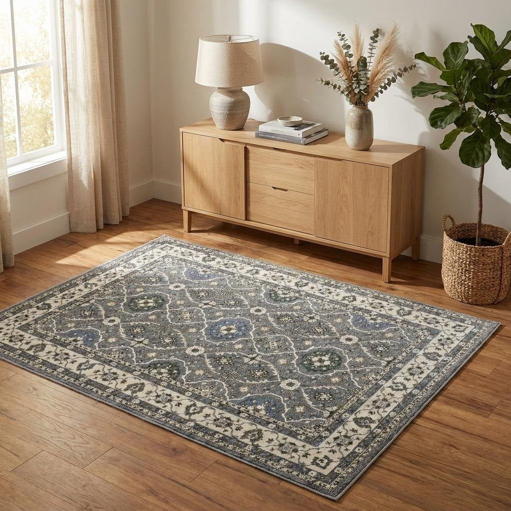 4' X 6' Blue And Gray Oriental Area Rug With Fringe - Home & Garden