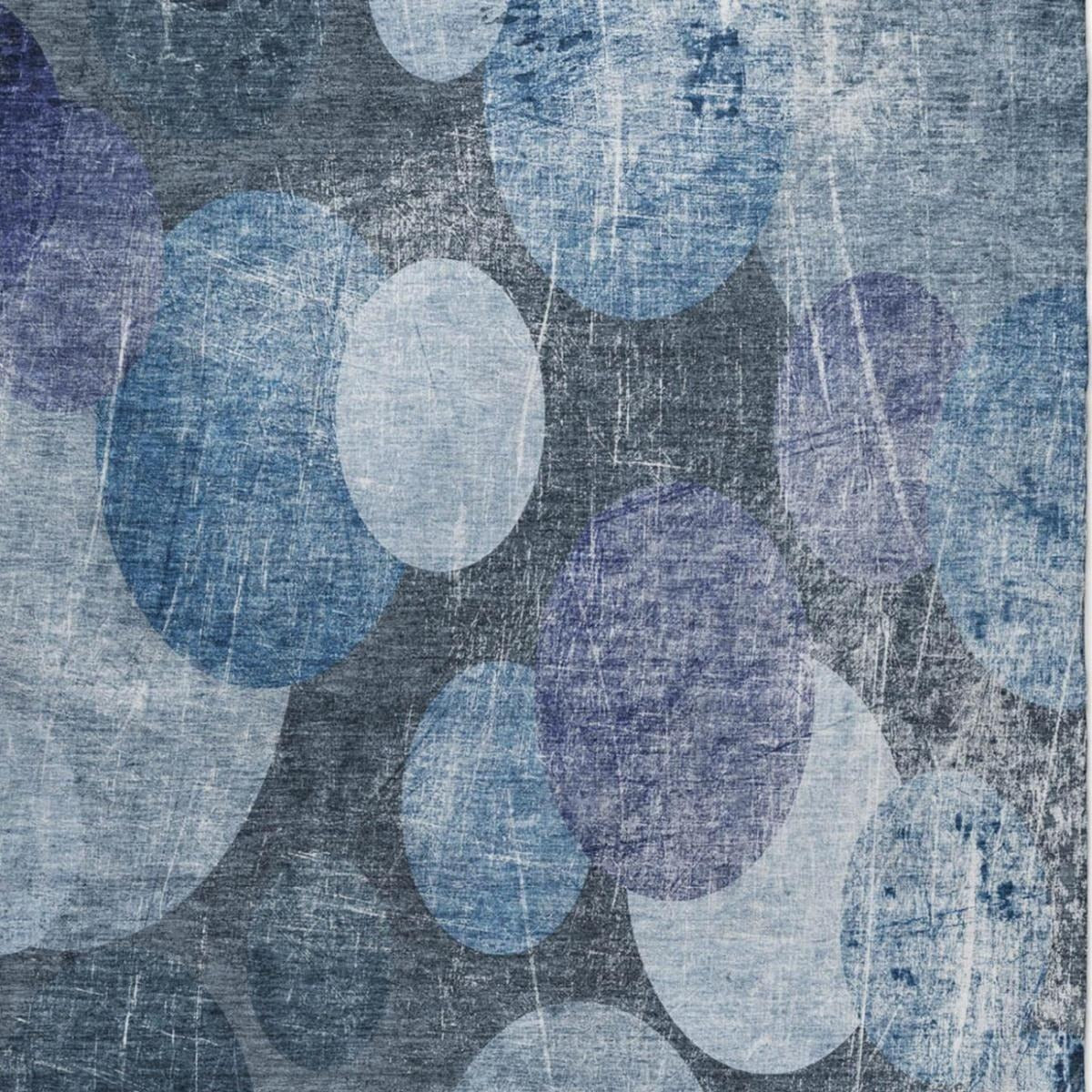 3' X 5' Blue And Denim Blue Geometric Shag Washable Area Rug With UV Protection - Home & Garden