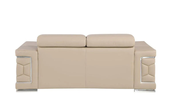 71" Beige And Silver Genuine Leather Loveseat Homeroots Living Room