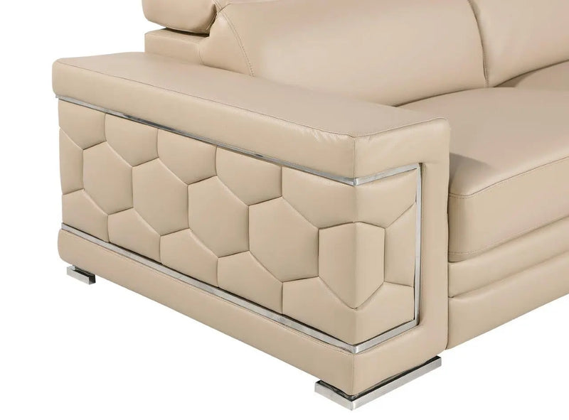 71" Beige And Silver Genuine Leather Loveseat Homeroots Living Room