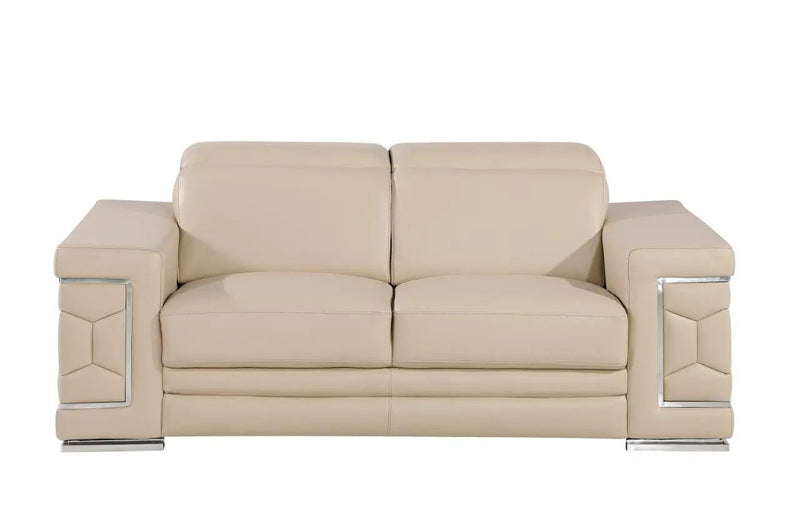 71" Beige And Silver Genuine Leather Loveseat Homeroots Living Room