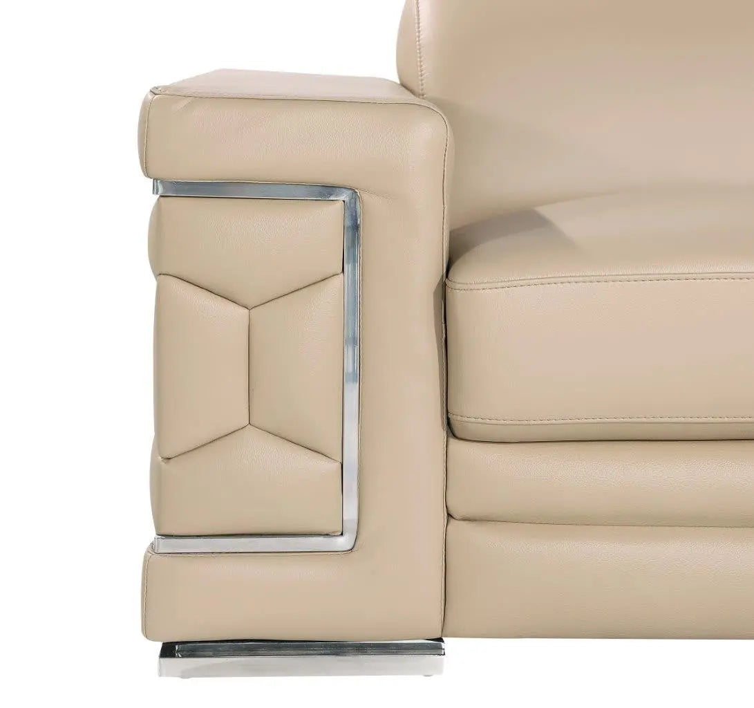 71" Beige And Silver Genuine Leather Loveseat Homeroots Living Room
