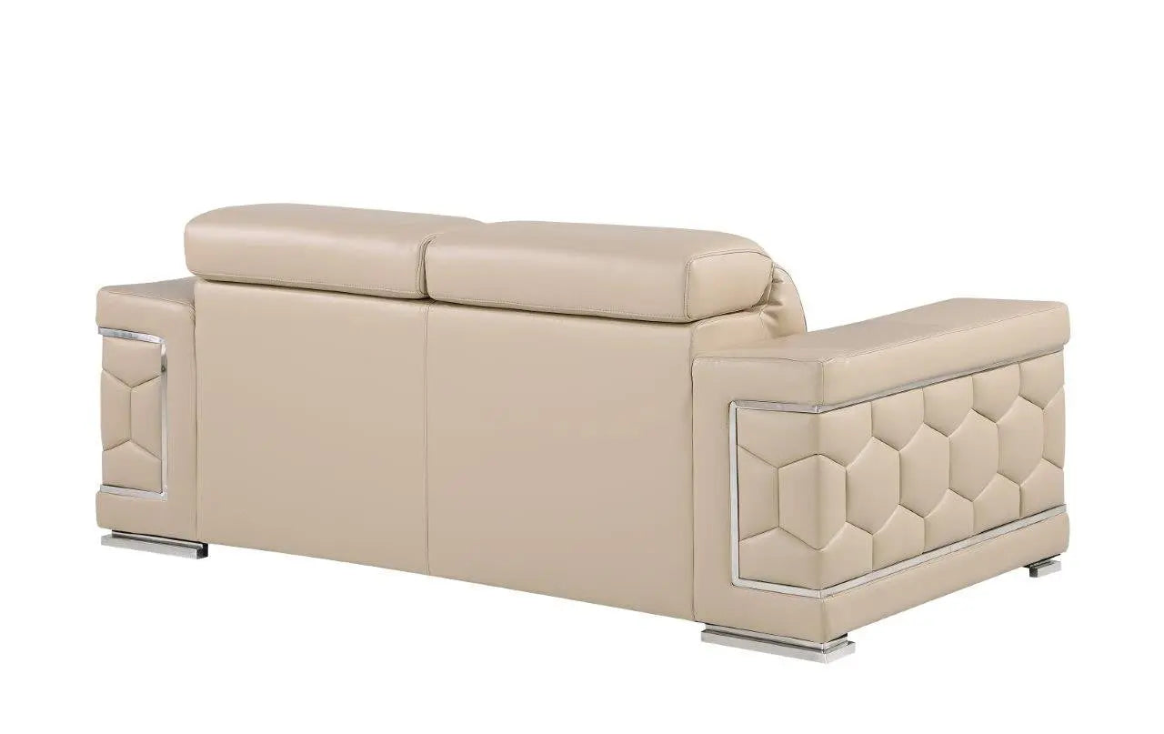 71" Beige And Silver Genuine Leather Loveseat Homeroots Living Room