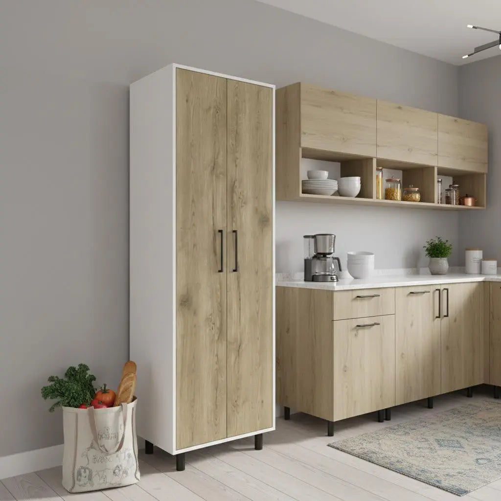 71" Beige Wood Two Door Pantry Or Storage Closet Homeroots Kitchen & Dining