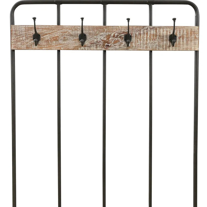 71" Black And Brown Metal And Solid Wood Four Hooks Freestanding Coat Rack Homeroots Organization