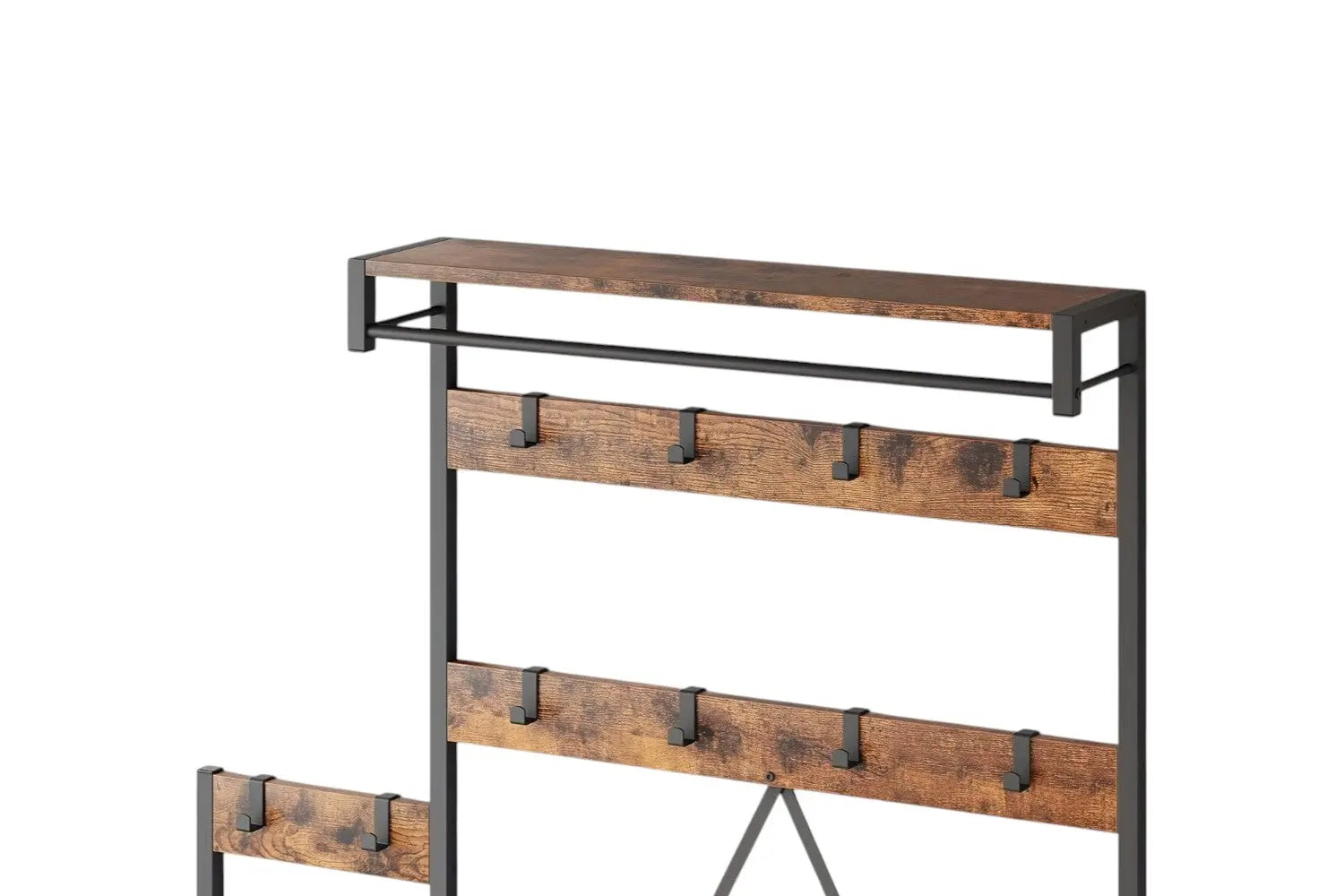 71" Black And Brown Rustic Ten Hook Coat Rack Storage Bench Homeroots Organization