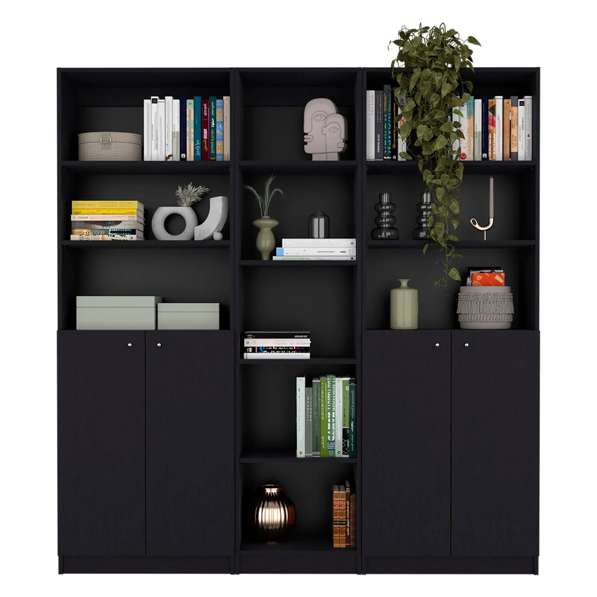 71" Black Five Tier Bookcase with Four Doors Homeroots Office