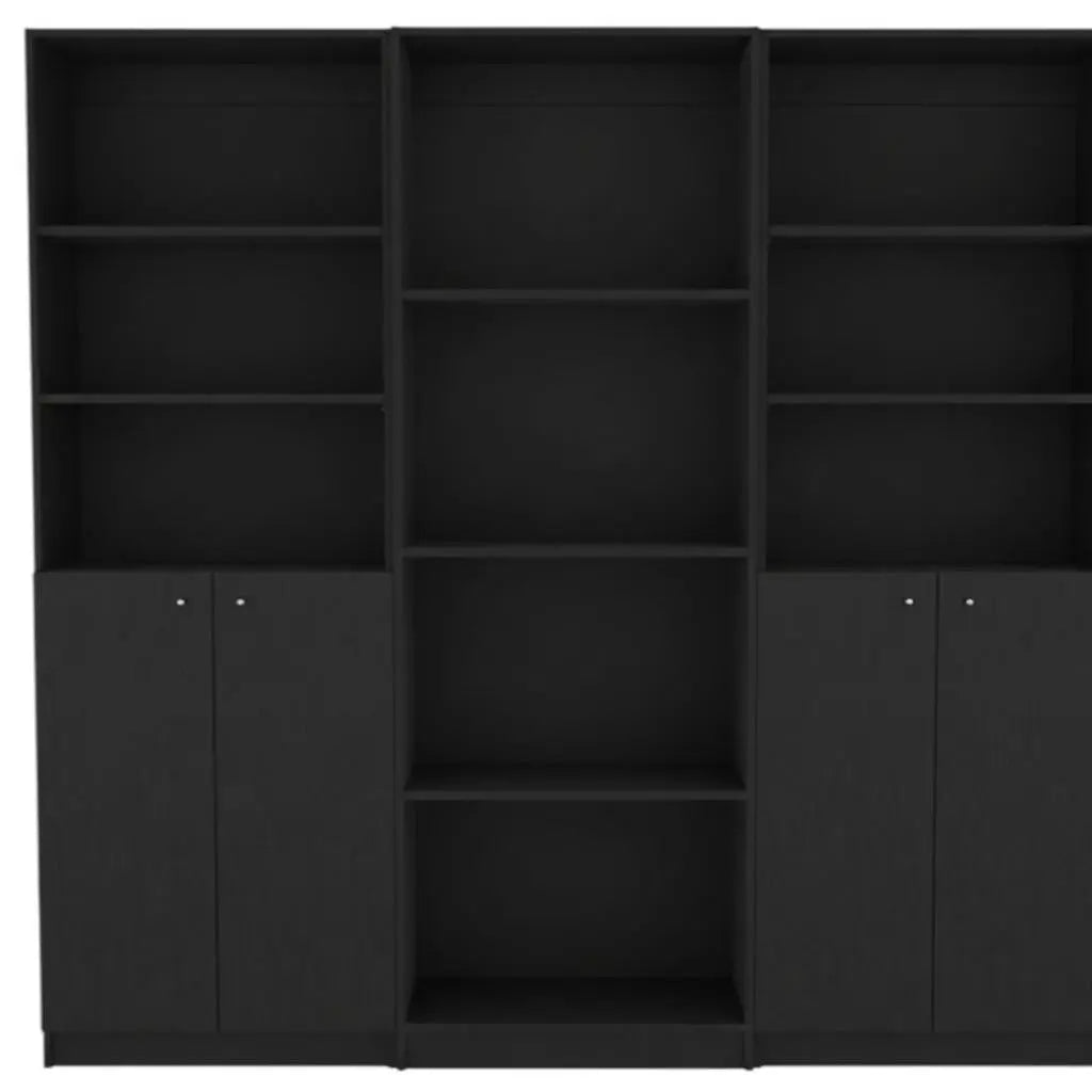71" Black Five Tier Bookcase with Four doors Homeroots Office