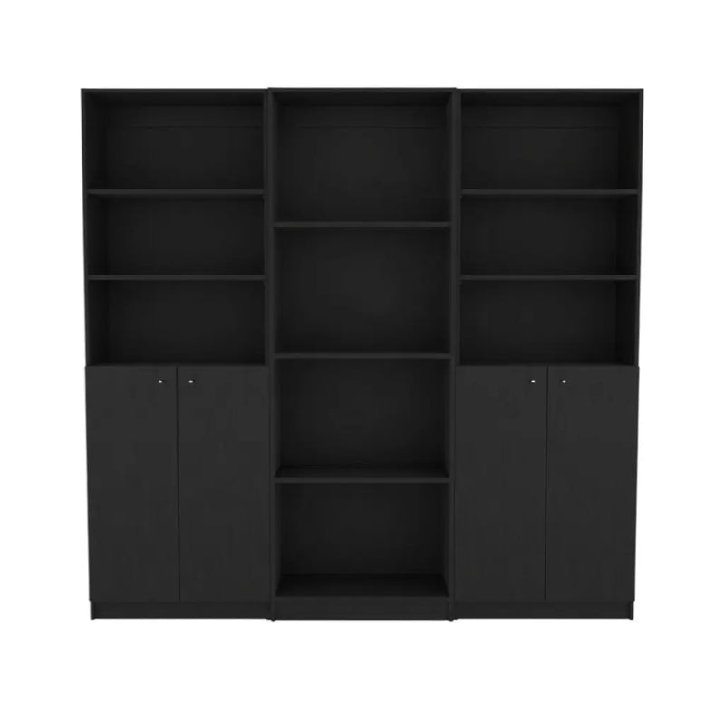 71" Black Five Tier Bookcase with Four doors Homeroots Office