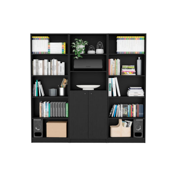 71" Black Five Tier Bookcase with Two doors Homeroots Office