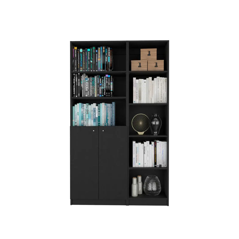 71" Black Five Tier Bookcase with Two doors Homeroots Office