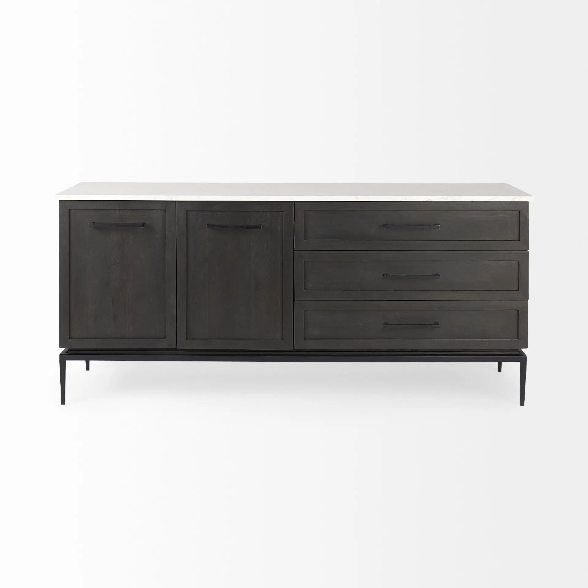 71" Black Solid Wood Three Drawer Sideboard With Two Doors Homeroots Kitchen & Dining