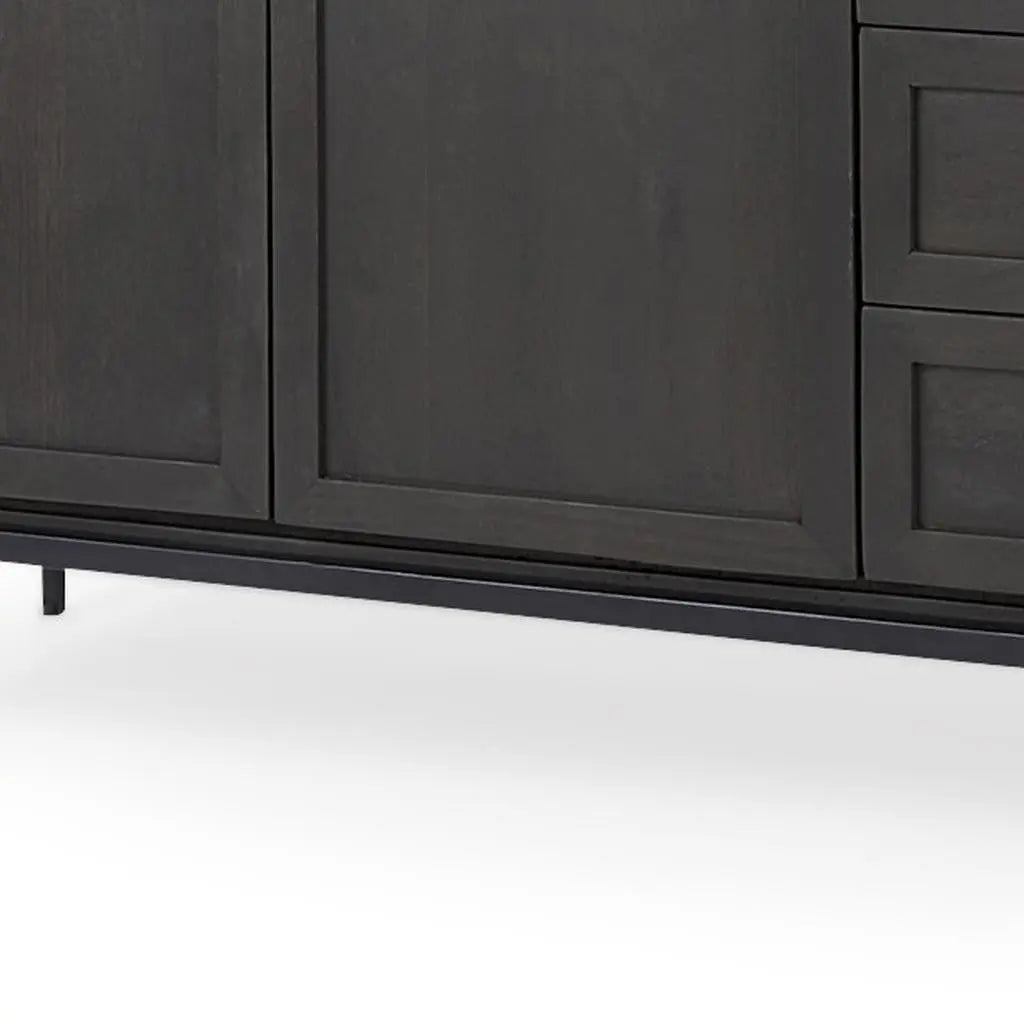 71" Black Solid Wood Three Drawer Sideboard With Two Doors Homeroots Kitchen & Dining