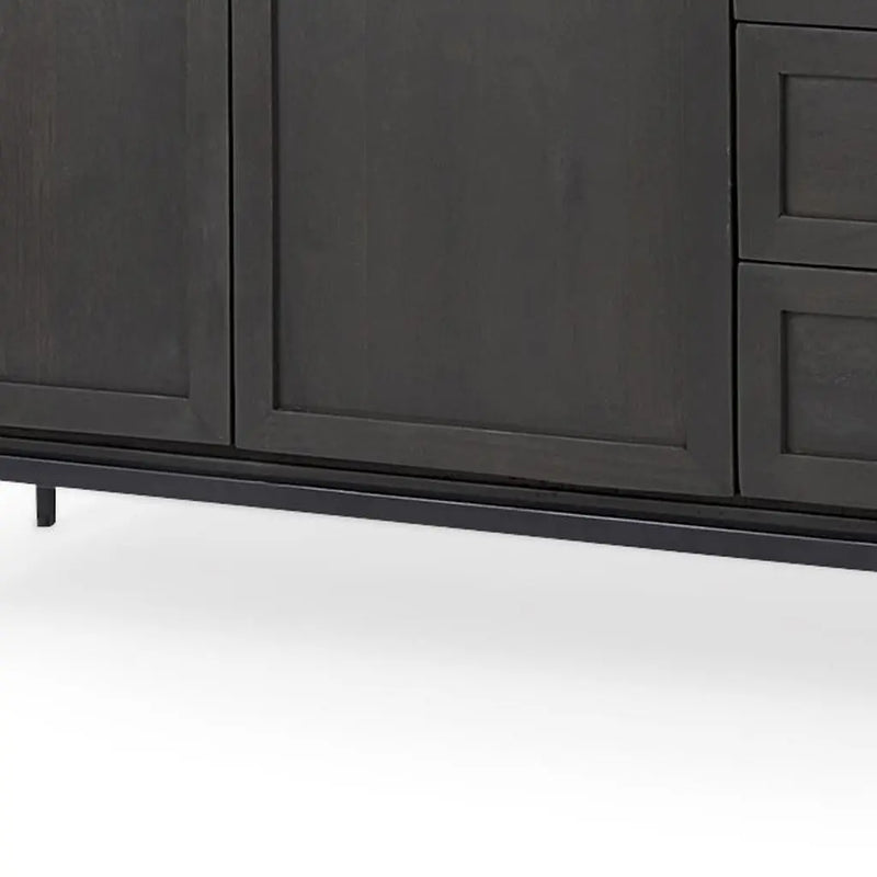 71" Black Solid Wood Three Drawer Sideboard With Two Doors Homeroots Kitchen & Dining