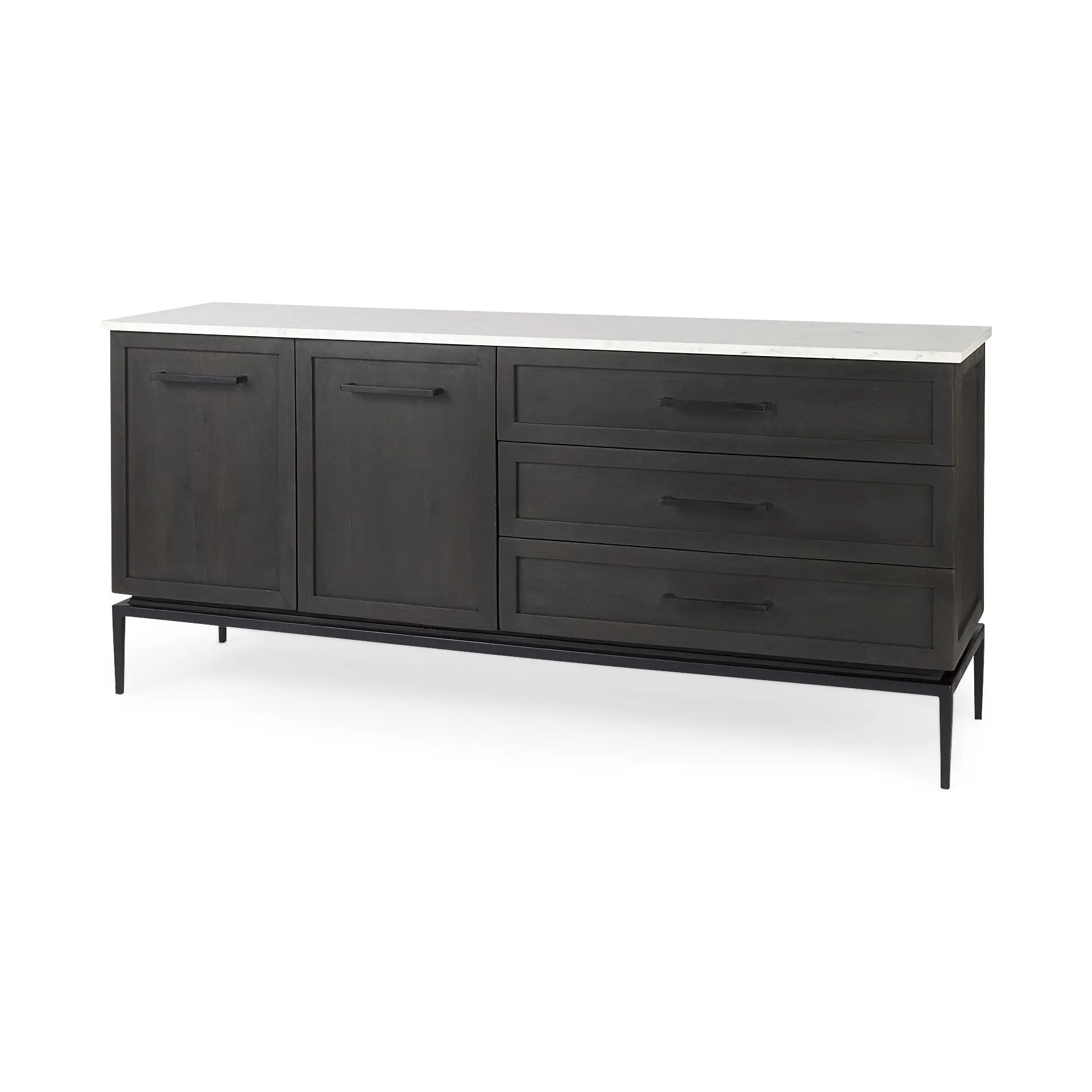 71" Black Solid Wood Three Drawer Sideboard With Two Doors Homeroots Kitchen & Dining
