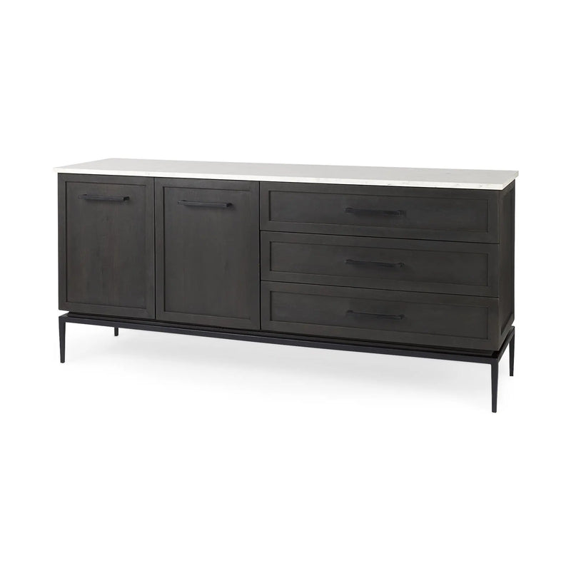 71" Black Solid Wood Three Drawer Sideboard With Two Doors Homeroots Kitchen & Dining