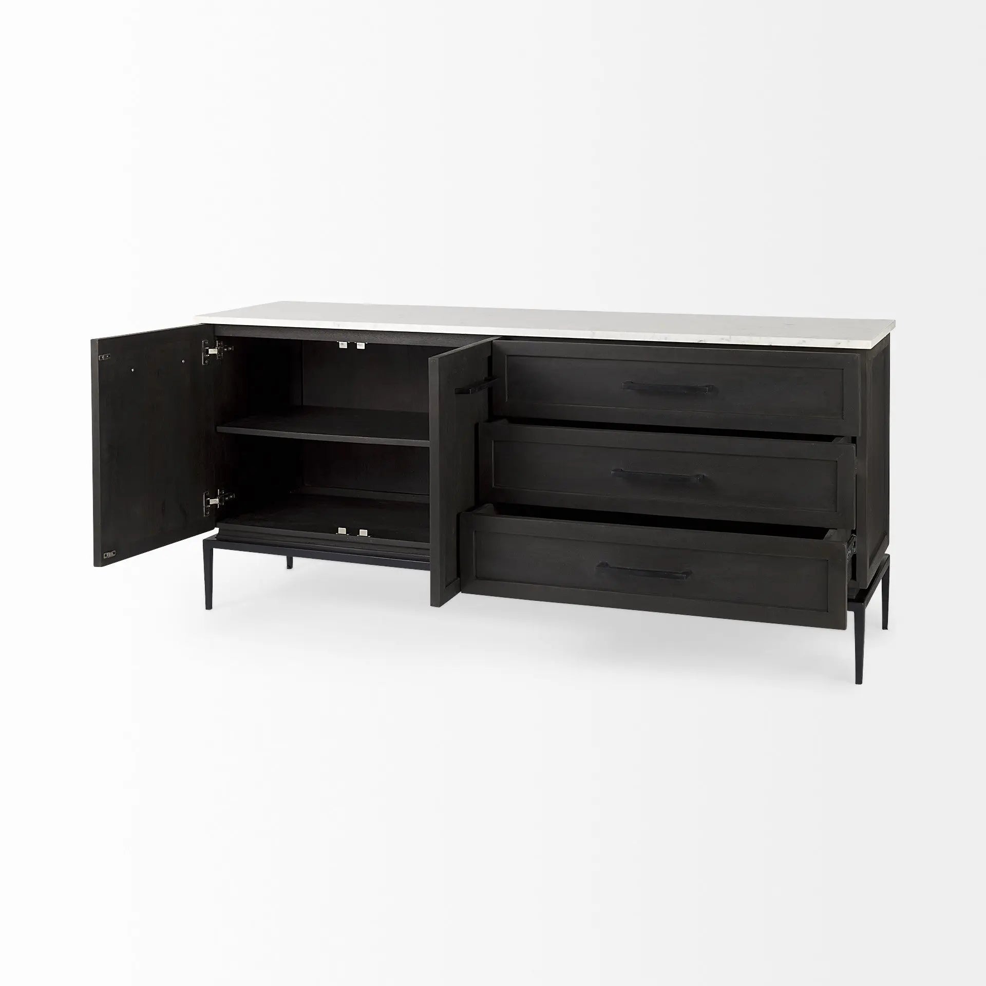 71" Black Solid Wood Three Drawer Sideboard With Two Doors Homeroots Kitchen & Dining