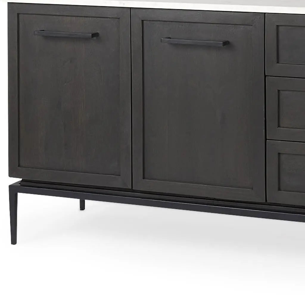 71" Black Solid Wood Three Drawer Sideboard With Two Doors Homeroots Kitchen & Dining