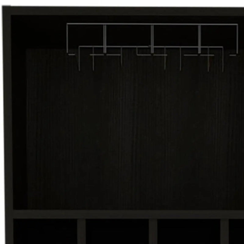 71" Black Tall Bar Cabinet with Two Door Panels and Top Wine Glass Rack Homeroots Kitchen & Dining