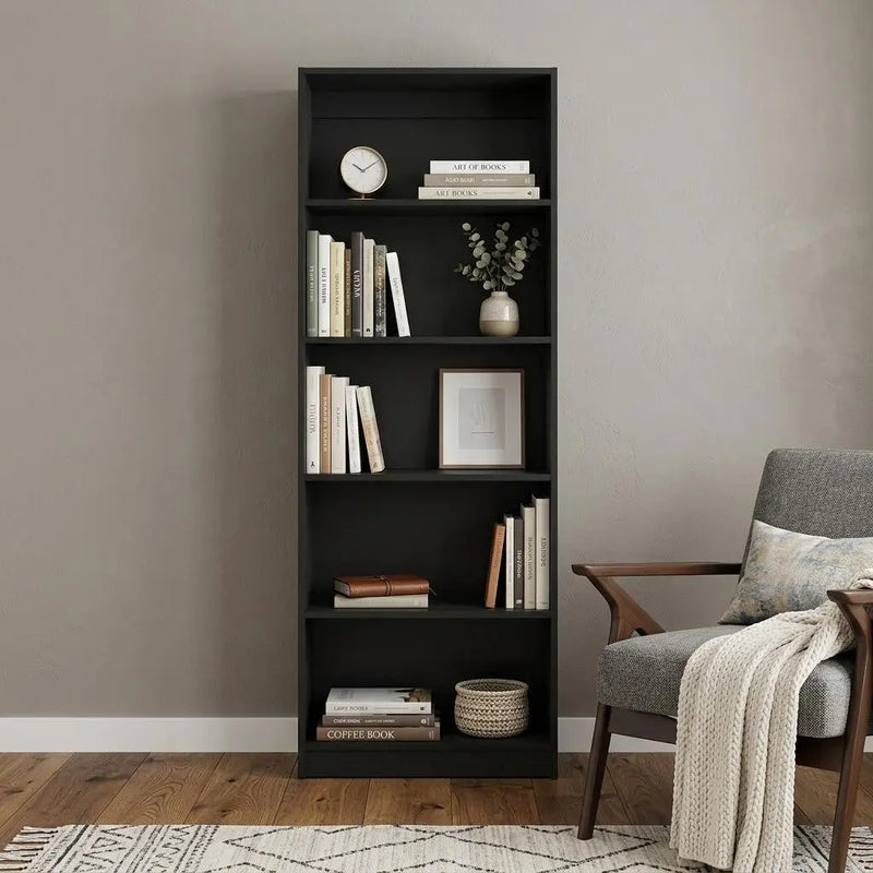 71" Black Wood Five Tier Bookcase Homeroots Office
