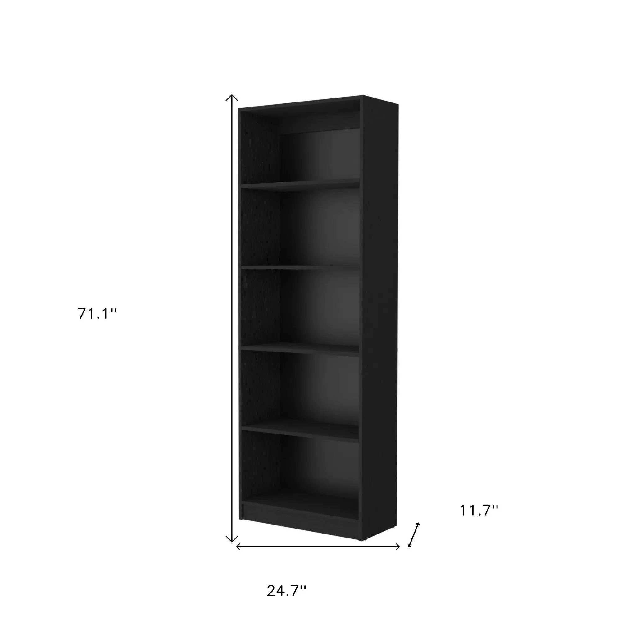 71" Black Wood Five Tier Bookcase Homeroots Office