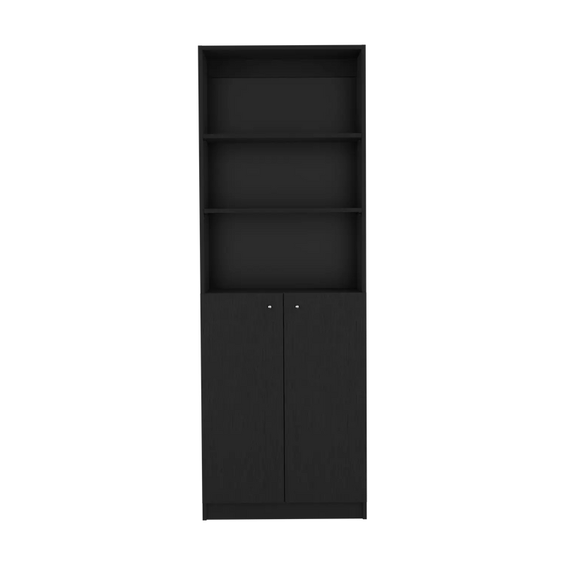 71" Black Wood Five Tier Bookcase with Two Doors Homeroots Office