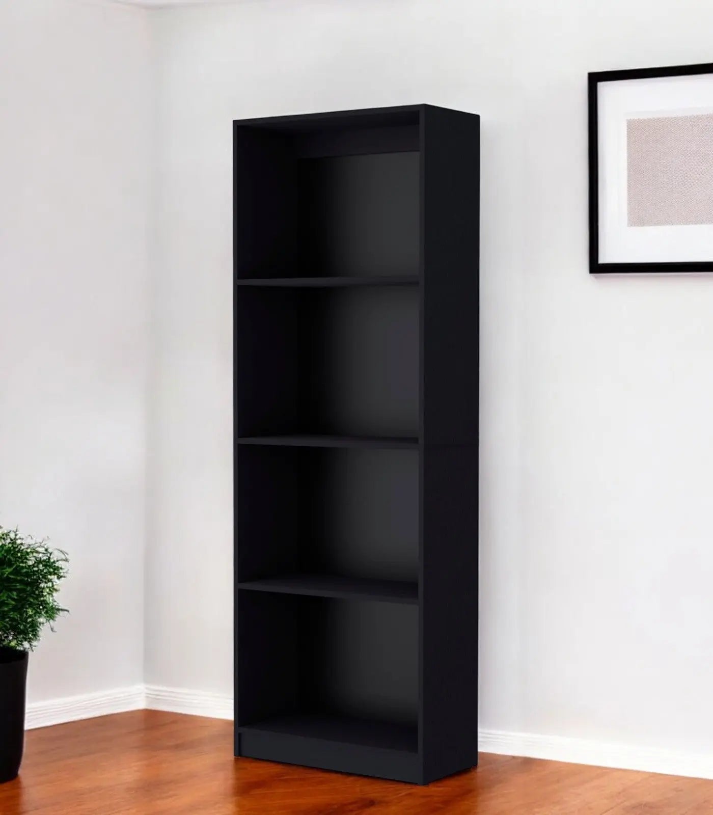 71" Black Wood Four Tier Bookcase - GreatEagleInc