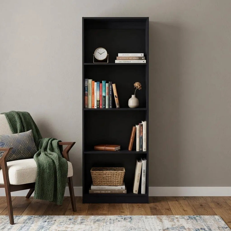 71" Black Wood Four Tier Bookcase Homeroots Office