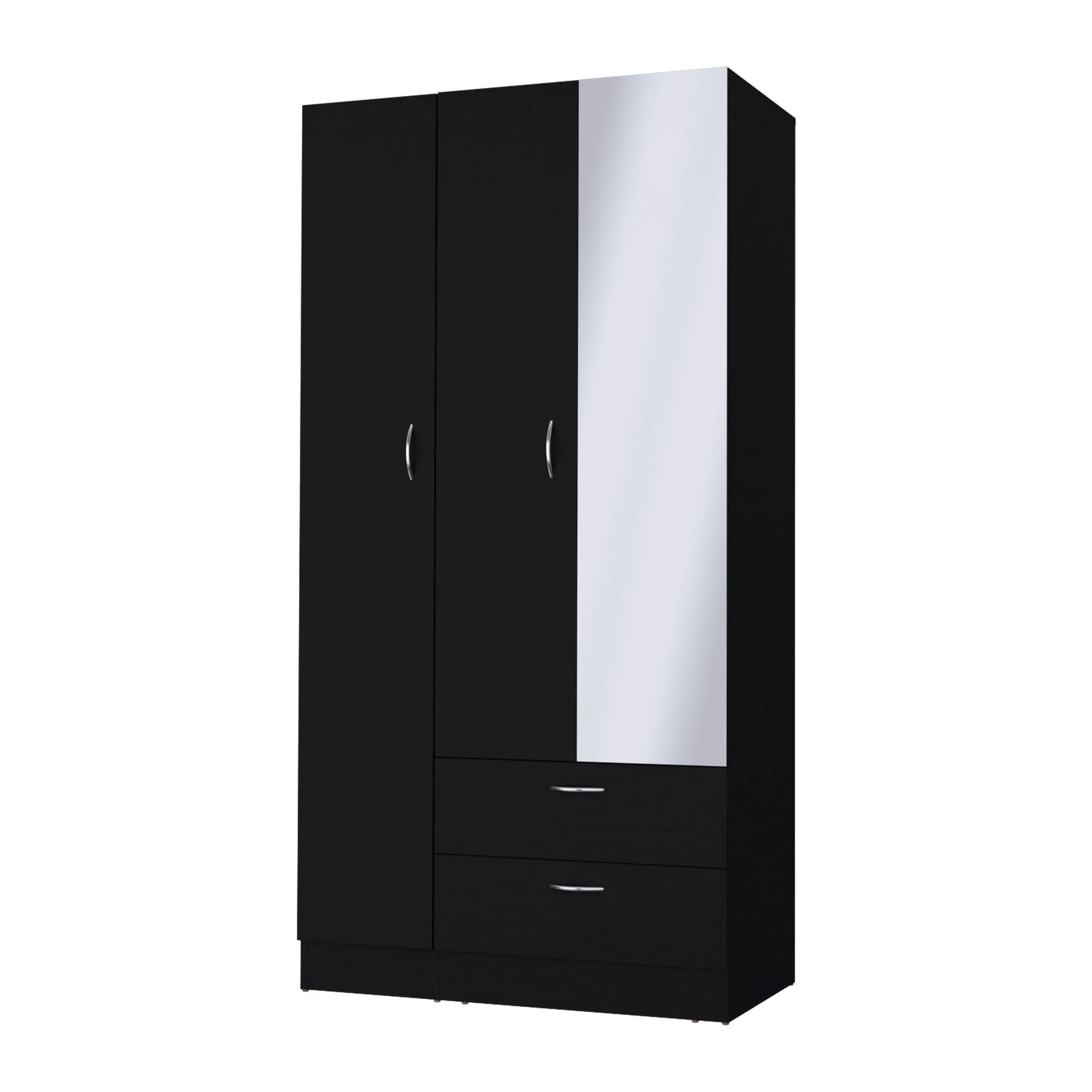 71" Black Wood Mirrored Two Door Two Drawer Combo Dresser Homeroots Bed & Bath