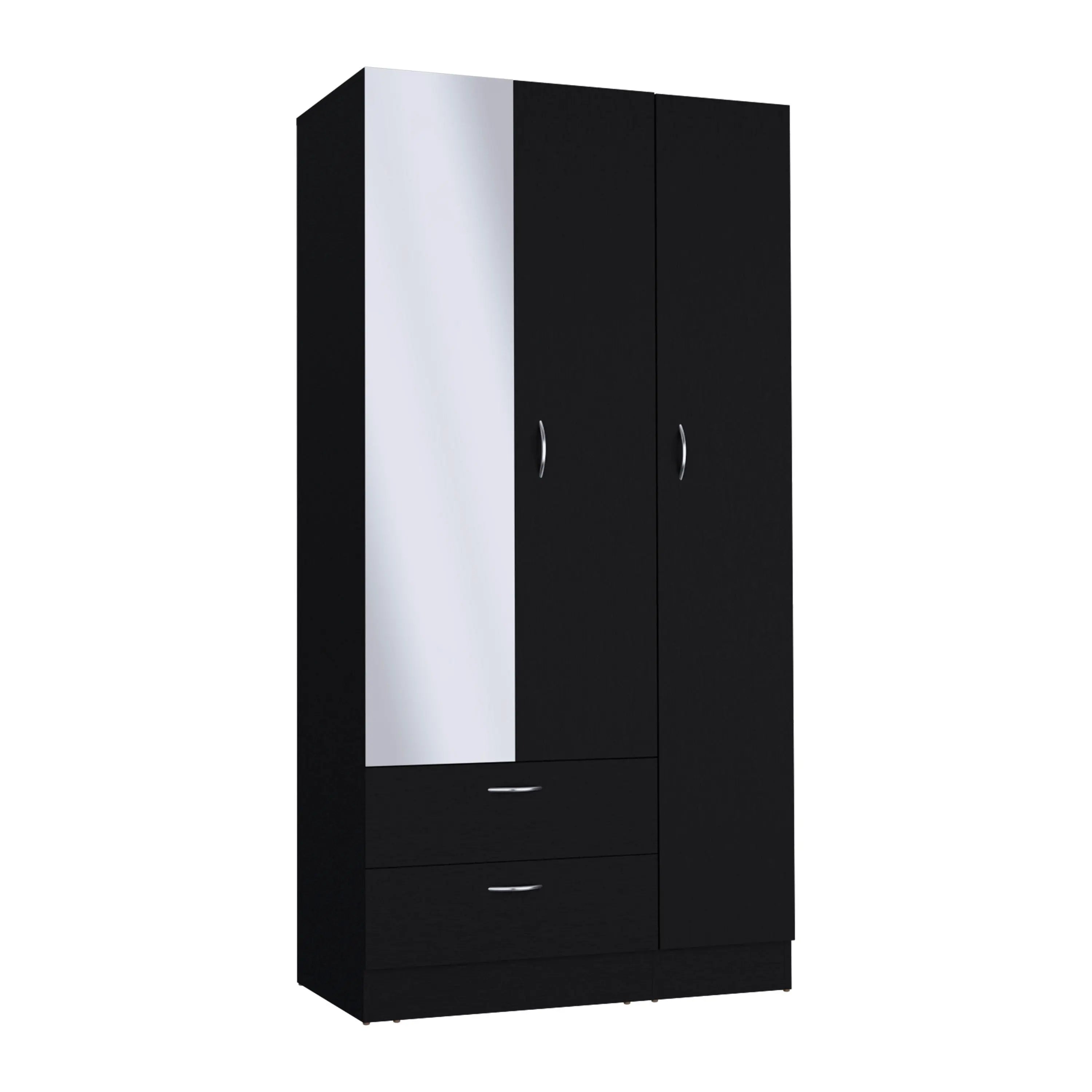 71" Black Wood Mirrored Two Door Two Drawer Combo Dresser Homeroots Bed & Bath