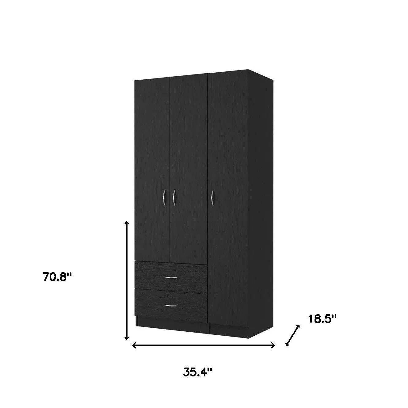71" Black Wood Three Door Two Drawer Combo Dresser Homeroots Bed & Bath