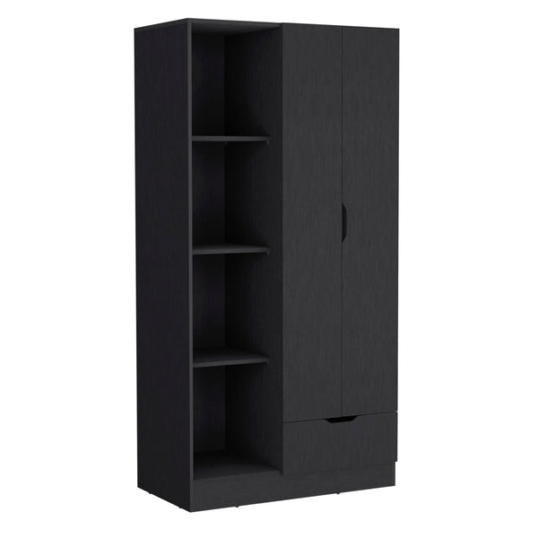 71" Black Wood Two Door Single Drawer Combo Dresser Homeroots Bed & Bath