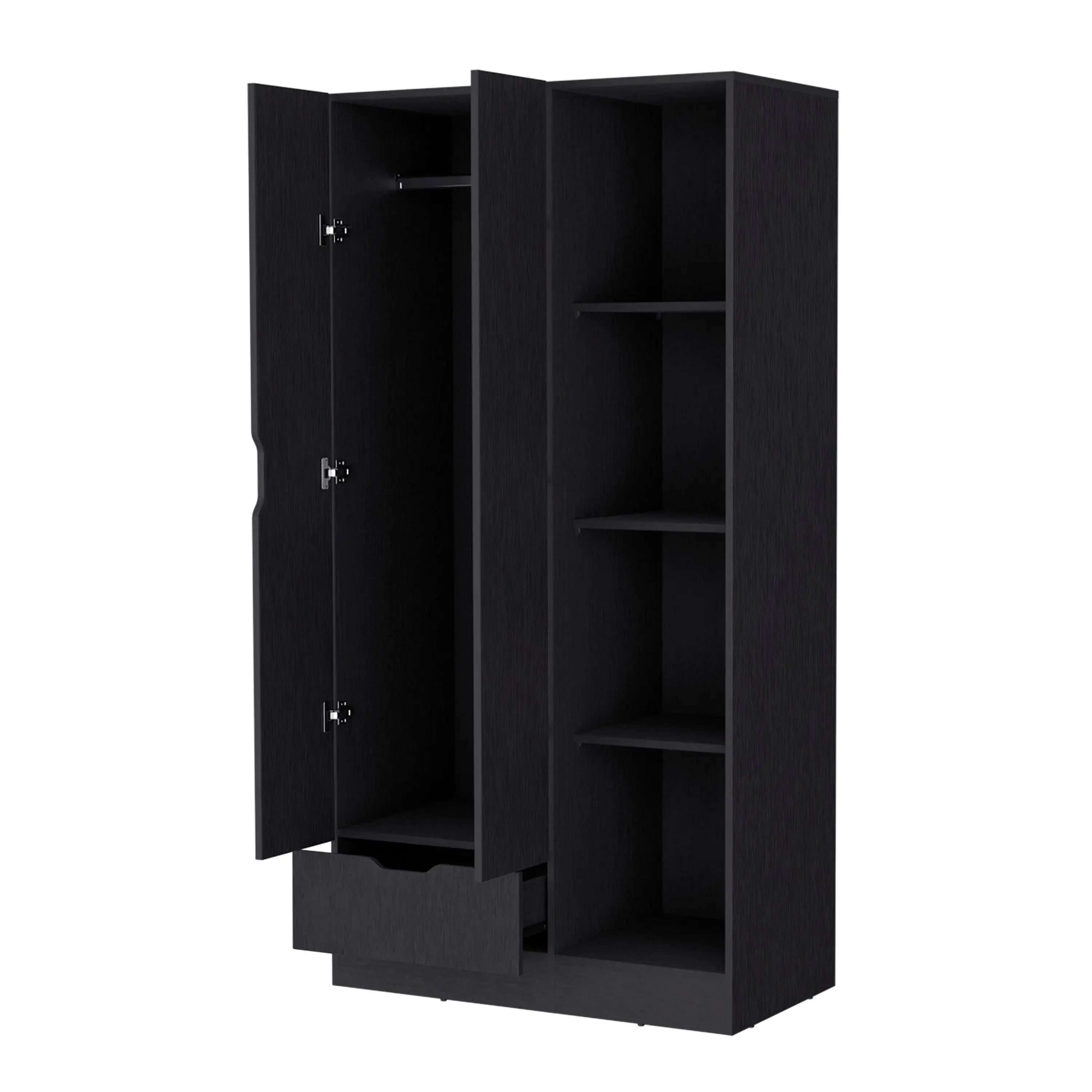 71" Black Wood Two Door Single Drawer Combo Dresser Homeroots Bed & Bath