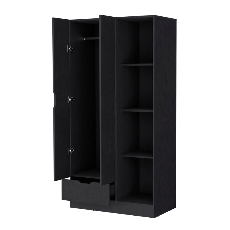71" Black Wood Two Door Single Drawer Combo Dresser Homeroots Bed & Bath
