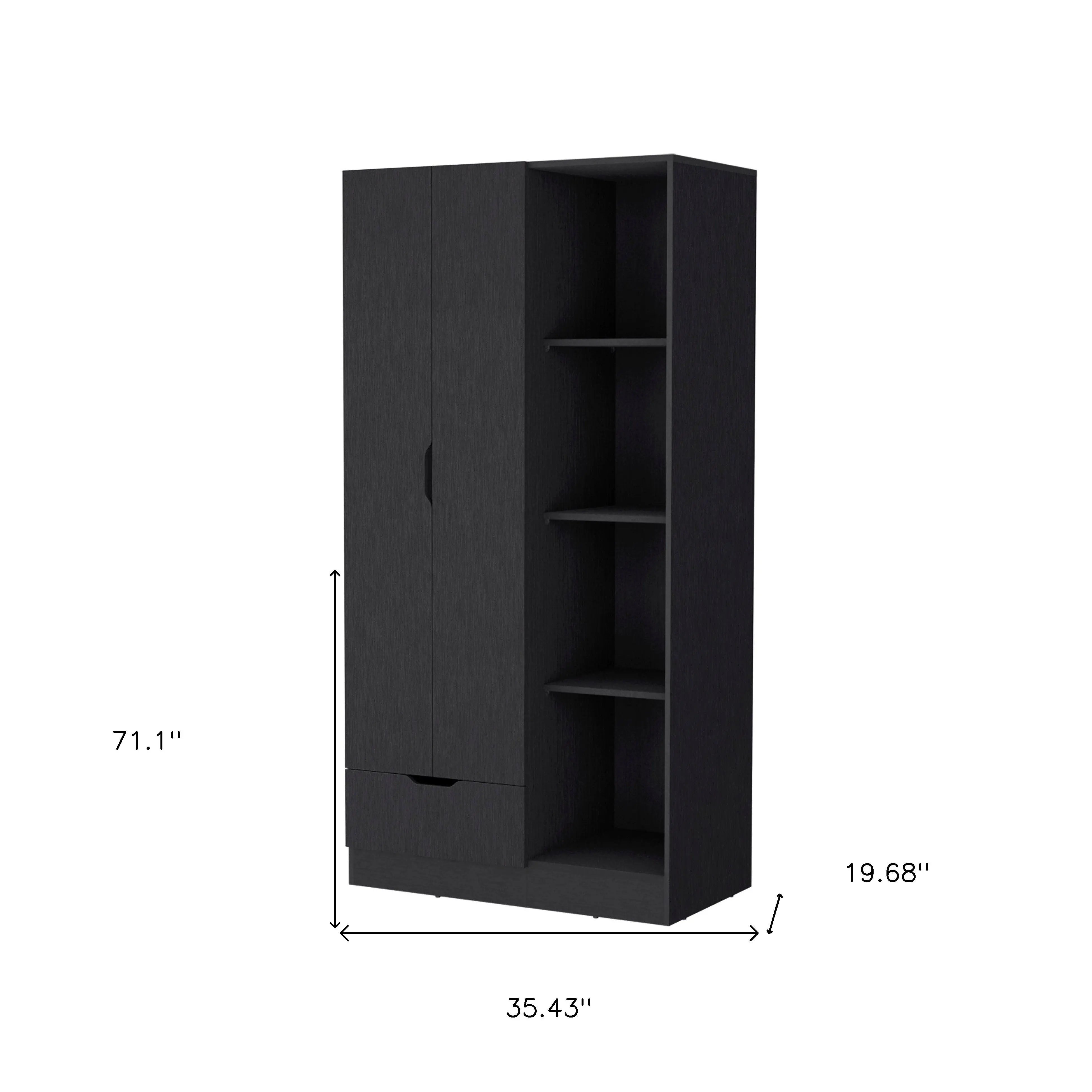 71" Black Wood Two Door Single Drawer Combo Dresser Homeroots Bed & Bath