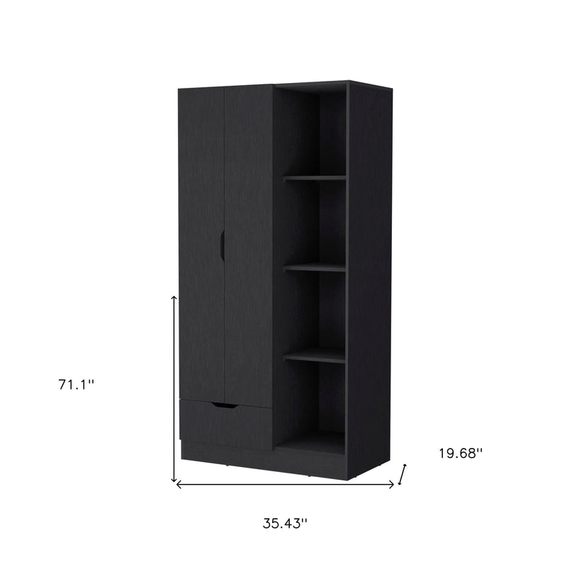 71" Black Wood Two Door Single Drawer Combo Dresser Homeroots Bed & Bath