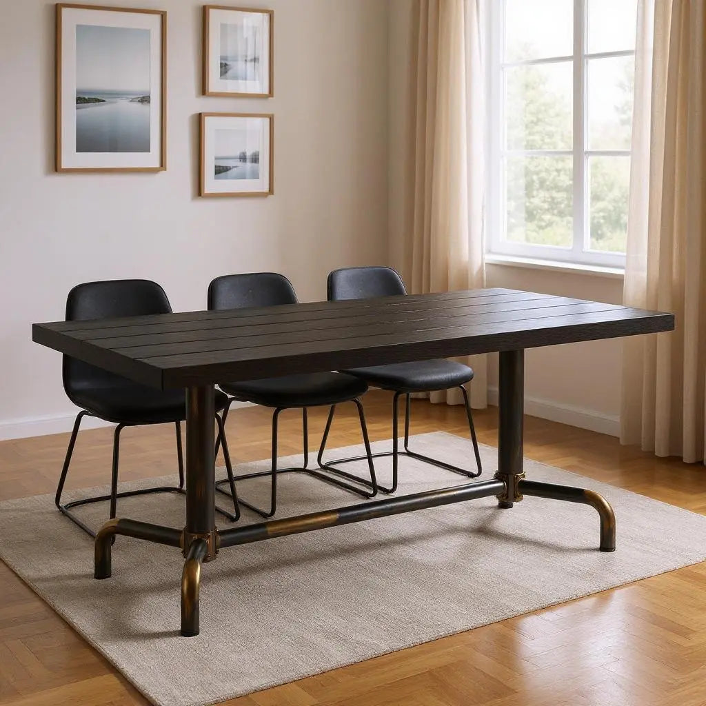 71" Black and Gold Wood and Steel Trestle Base Dining Table Homeroots Kitchen & Dining