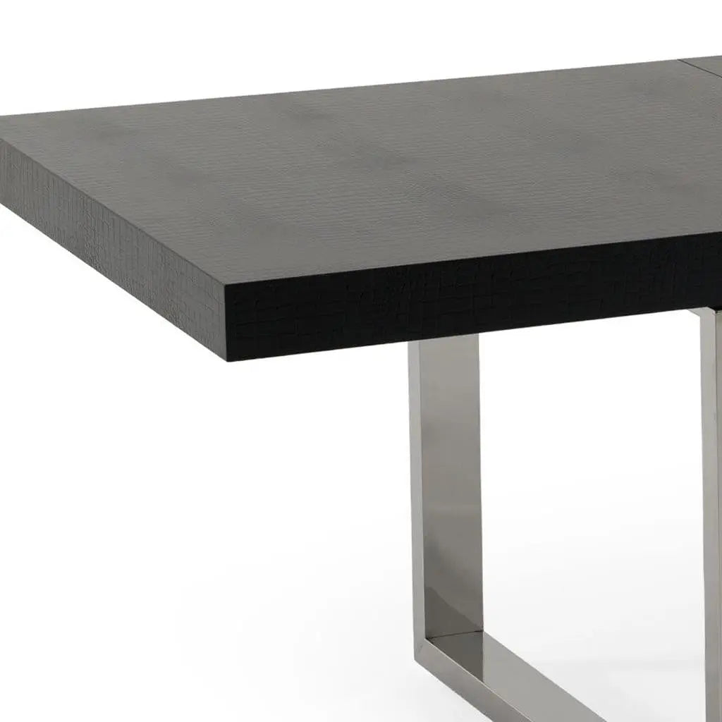 71" Black and Silver Wood and Stainless Steel Removable Leaf Sled Base Extendable Dining Table Homeroots Kitchen & Dining