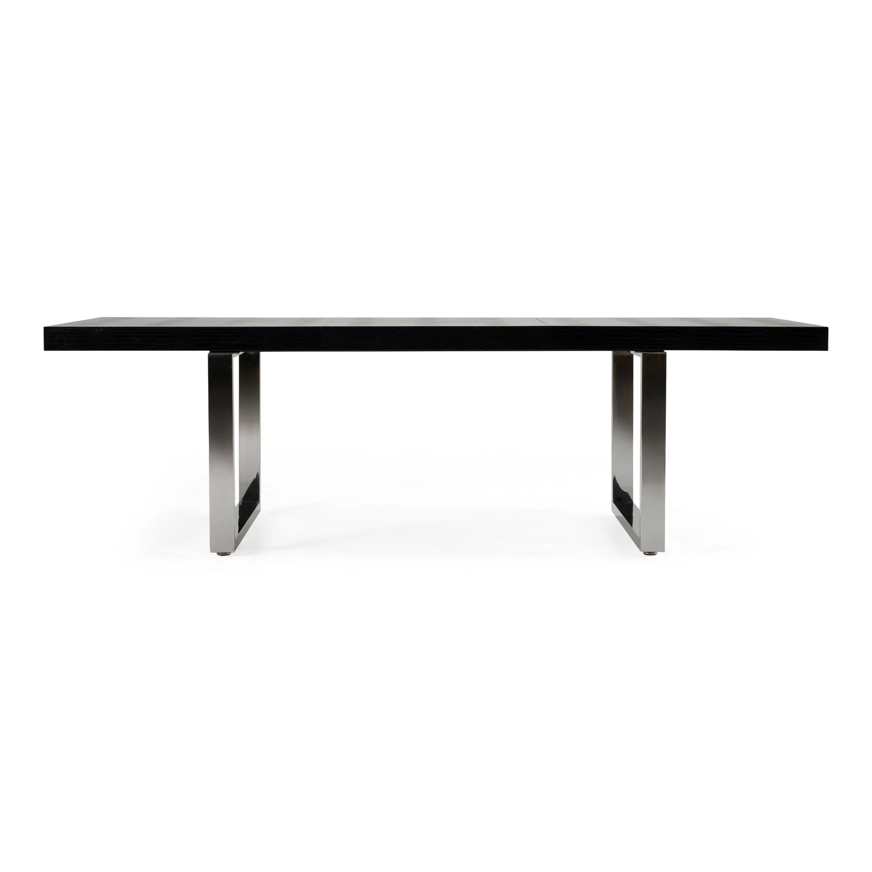 71" Black and Silver Wood and Stainless Steel Removable Leaf Sled Base Extendable Dining Table Homeroots Kitchen & Dining
