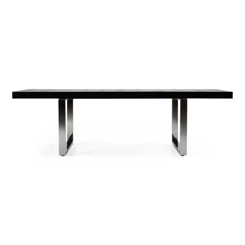 71" Black and Silver Wood and Stainless Steel Removable Leaf Sled Base Extendable Dining Table Homeroots Kitchen & Dining